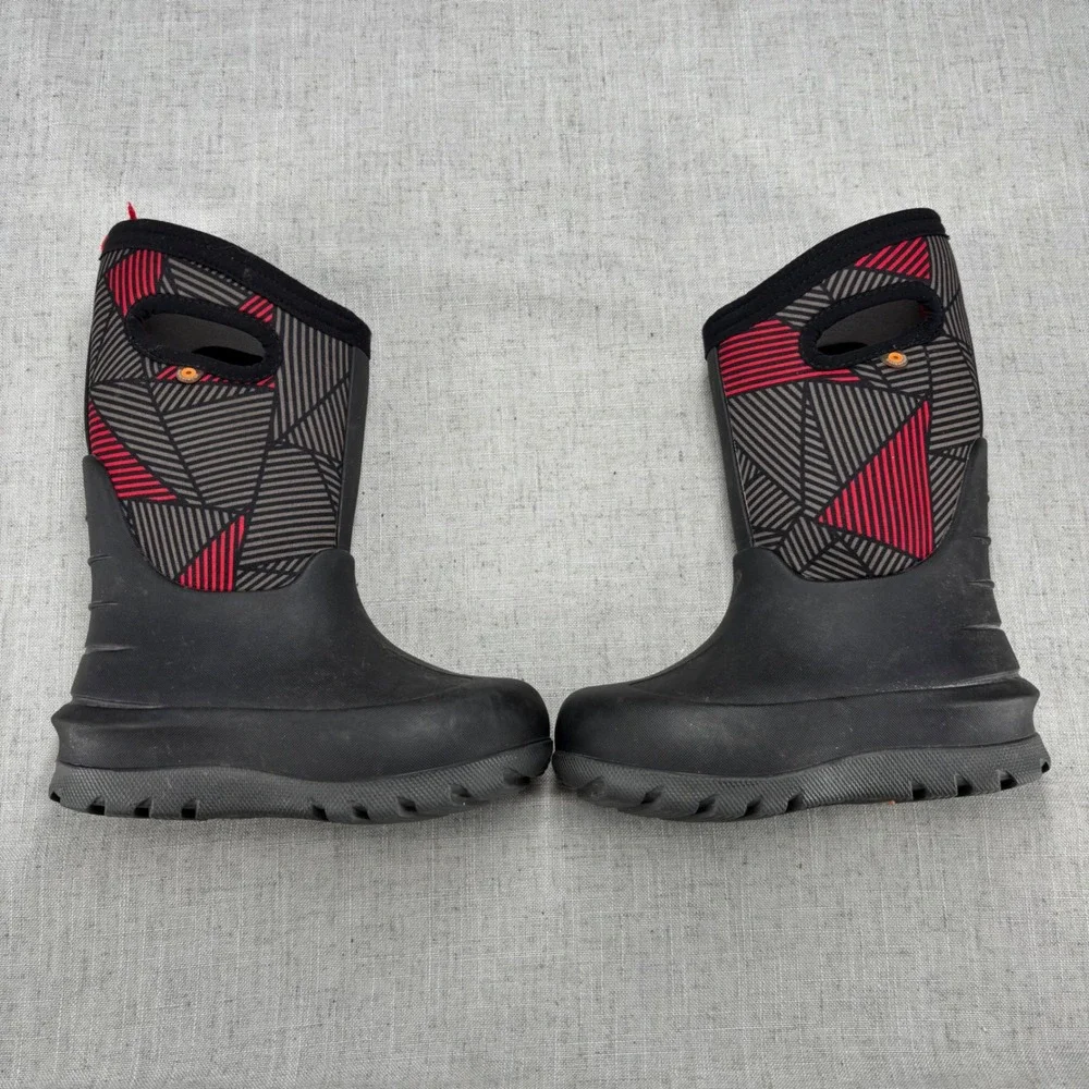Bogs Kids Neo-Classic Geo Waterproof Winter Boots Black Red Grey Size 10